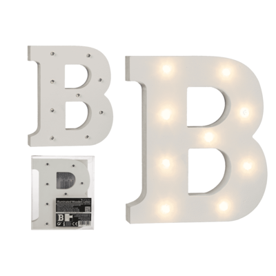Lettera di legno illuminata B, con 9 LED,
