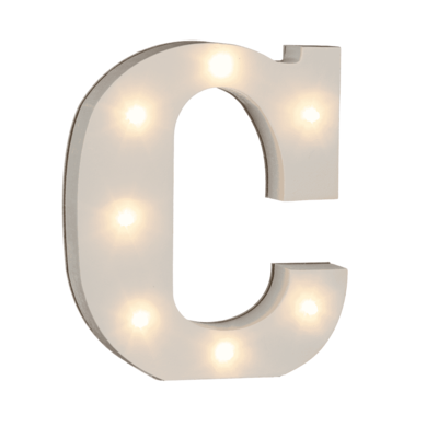 Lettera di legno illuminata C, con 7 LED,