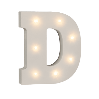 Lettera di legno illuminata D, con 7 LED,