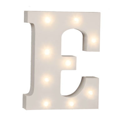 Lettera di legno illuminata E, con 8 LED,