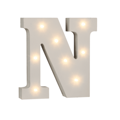 Lettera di legno illuminata N, con 8 LED,
