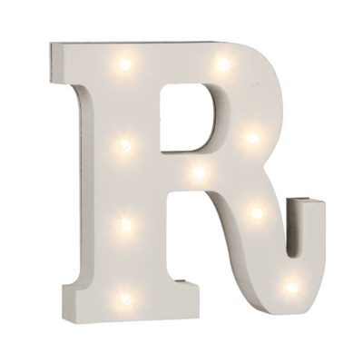 Lettera di legno illuminata R, con 9 LED,