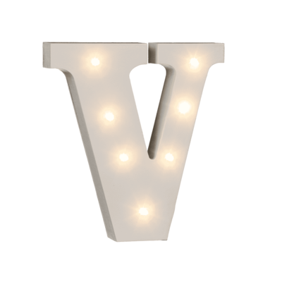 Lettera di legno illuminata V, con 7 LED,