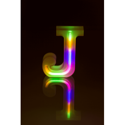 Lettre néon lumineuse, J, hauteur:16 cm,