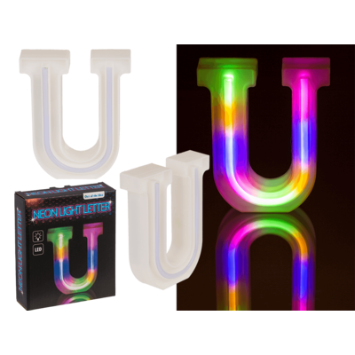 Lettre néon lumineuse, U, hauteur:16 cm,