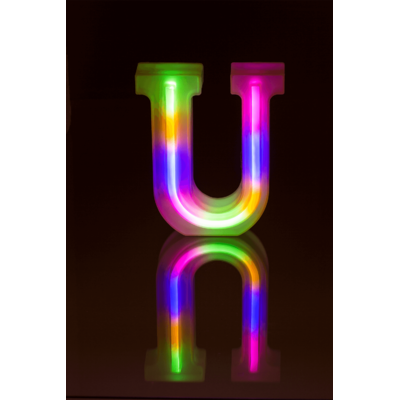 Lettre néon lumineuse, U, hauteur:16 cm,