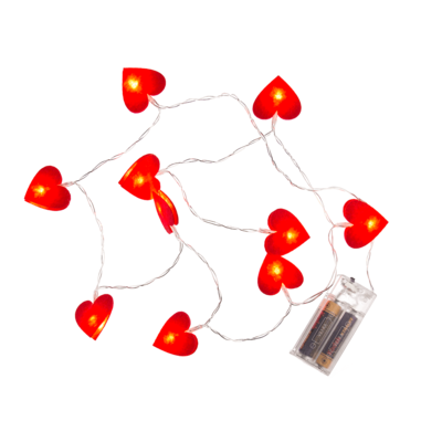 Lichterkette, Rote Herzen, mit 10 warmweißen LED,