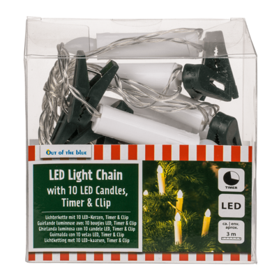 Light chain with 10 LED candles, timer & Clip