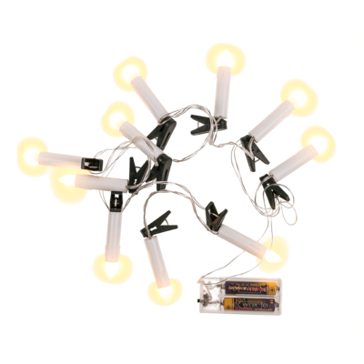 Light chain with 10 LED candles, timer & Clip
