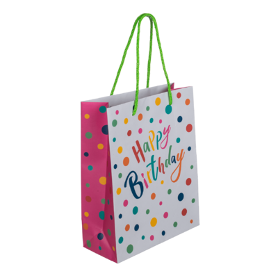 Light grey colored paper bag, Happy Birthday,