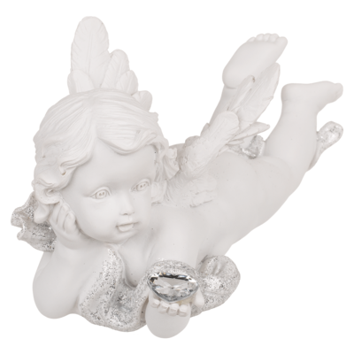 Lying polyresin Angel with crystal heart,