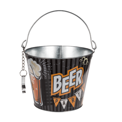 Metal Beer Bucket with Bottle Opener, Vintage