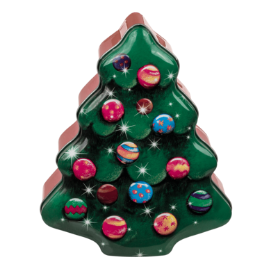 Metal biscuit tin, Christmas tree,