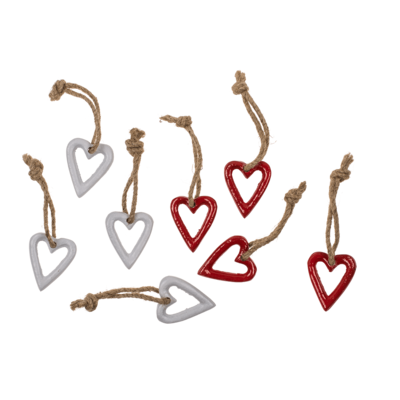 Metal hearts with jute rope, 10 x 10 x 12cm,