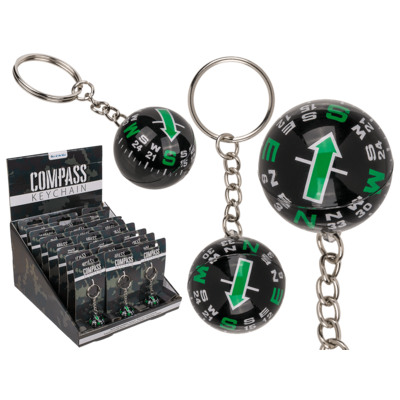 Metal key chain, compass,