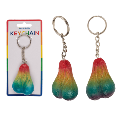 Metal key chain, Rainbow Testicle,
