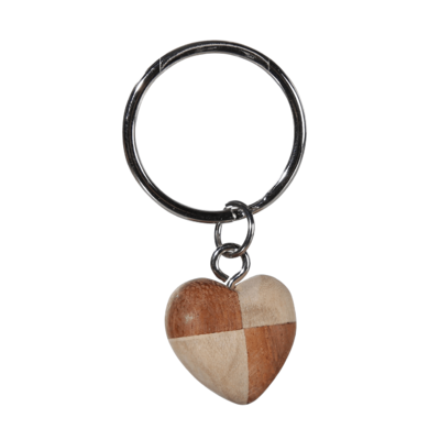 Metal keychain, Natural wood Mini Hearts,