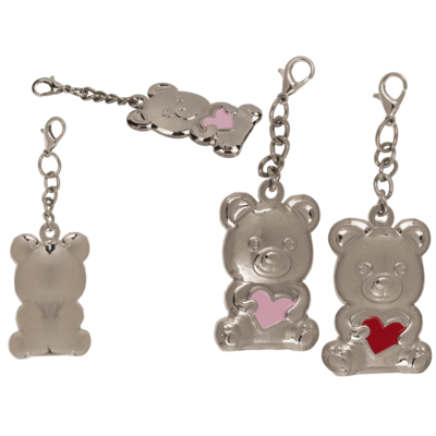 Metal keyring, bear with red heart