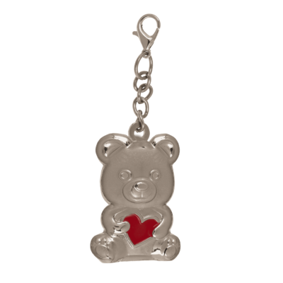 Metal keyring, bear with red heart