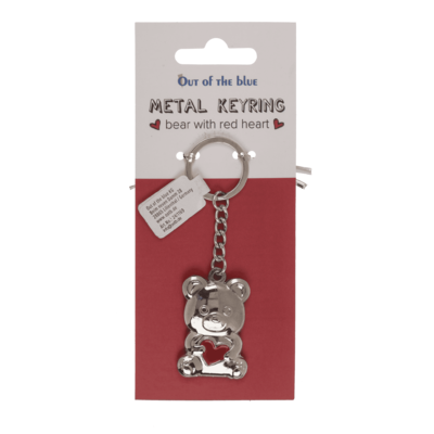 Metal keyring, bear with red heart