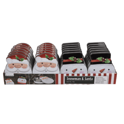 Metal tin, snowman & santa assorted,