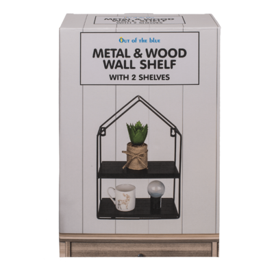 Metall-/Holz-Wandregal mit 2 Böden,