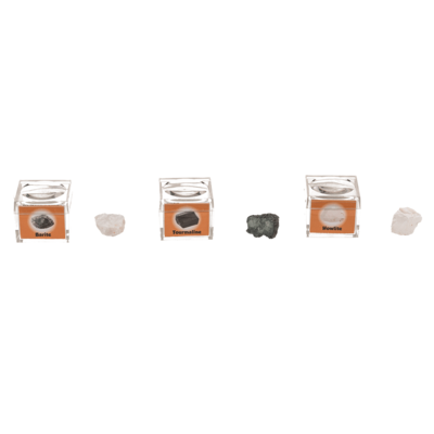 Mineral stones, in magnifying box with booklet,