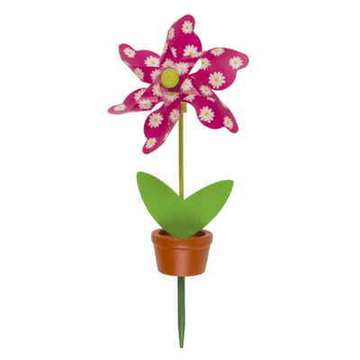 Moulin à vent multicolore dans un pot à plantes