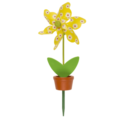 Moulin à vent multicolore dans un pot à plantes