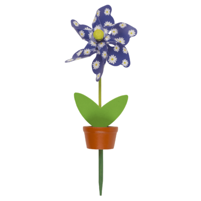 Moulin à vent multicolore dans un pot à plantes