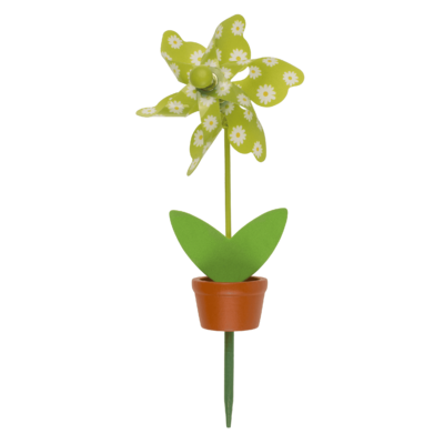 Moulin à vent multicolore dans un pot à plantes