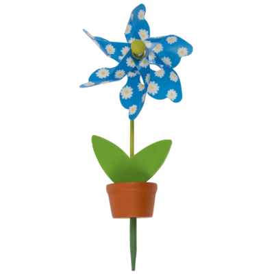 Moulin à vent multicolore dans un pot à plantes