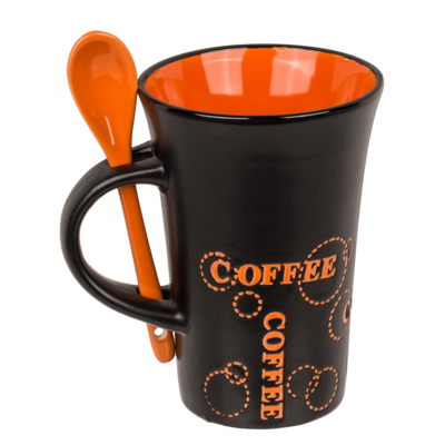 Mug à café en céramique noire avec cuillère,