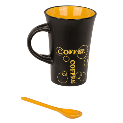 Mug à café en céramique noire avec cuillère,