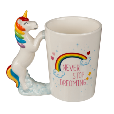 Mug with unicorn figurine handle,