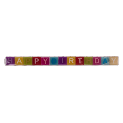 Multi coloured square candles with letters,