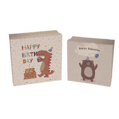 Multicoloured gift boxes, Birthday animals,