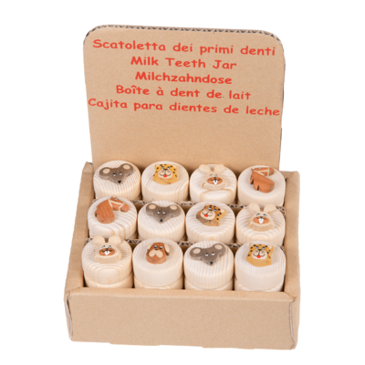 Natural wood milk teeth jar, Animals,