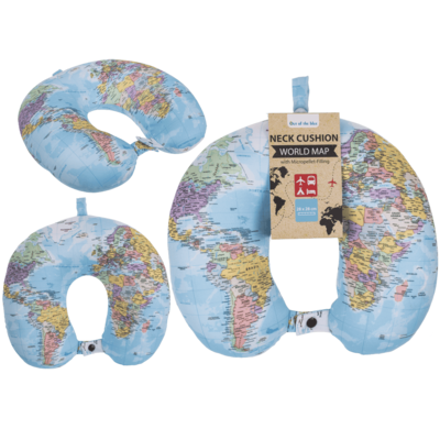 Neck cushion with micro pellet filling, World Map,