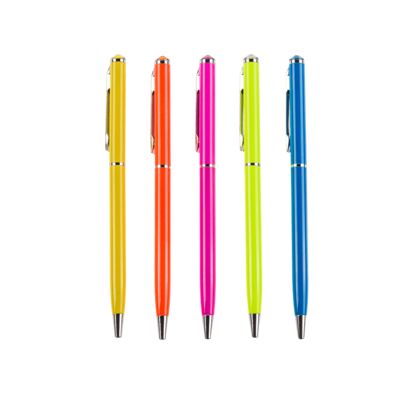 Neon coloured metall pen with Swarovski stone,