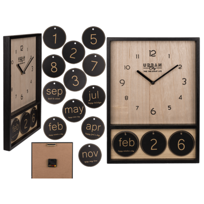 Orologio in legno con calendario,