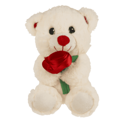 Orso di peluche con rosa, 18 cm