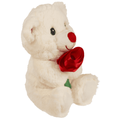 Orso di peluche con rosa, 18 cm