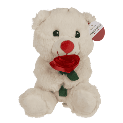 Orso di peluche con rosa, 18 cm