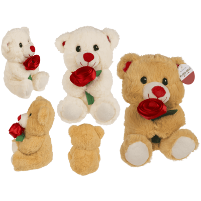 Ours en peluche avec rose, 18 cm