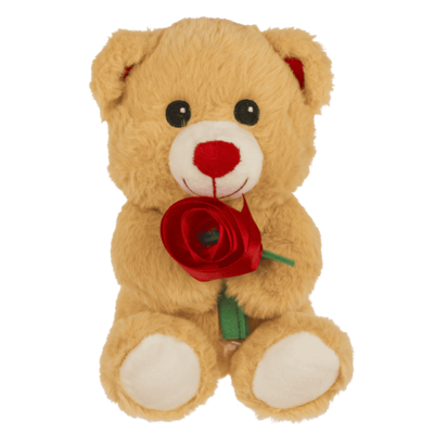 Ours en peluche avec rose, 18 cm