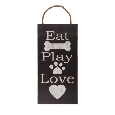 Panneau en bois, Eat, Play Love,