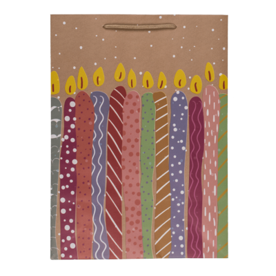 Paper gift bag, ballooons & candles,