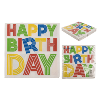 Paper napkins, Happy Birthday, 33 x 33 cm,