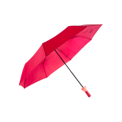 Paraguas de bolsillo, botella de vino rosado,